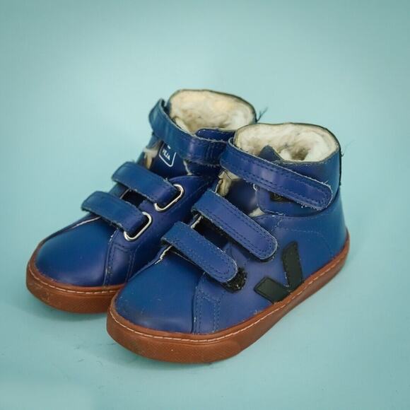 Veja Size 10 US Blue Esplar Med Fured Leather Hook And Loop Straps High Top Boys - Picture 1 of 6